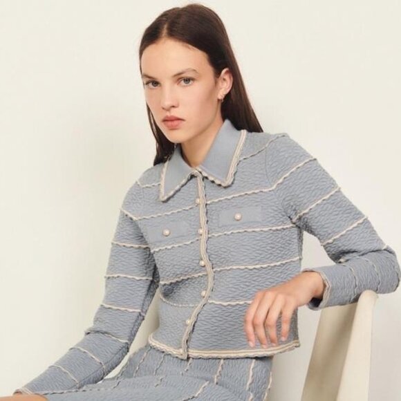 NWT Sandro Blue Cardigan/Skirt Set Size 0/XS - Picture 1 of 6